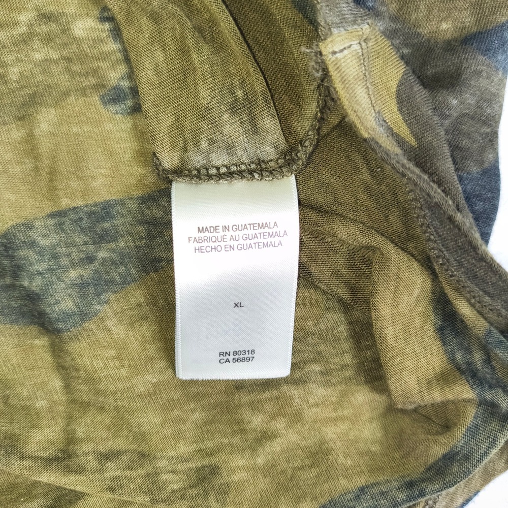 Lucky Brand Womens XL Camo Print Front Tie V-Neck Cap Sleeve Burnout Tee Olive - Picture 6 of 8